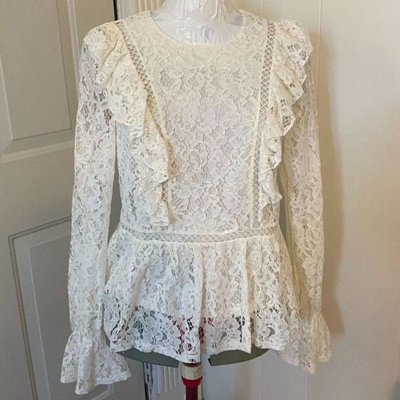NWT Wonderly Boho Lace Scoop Neck Long Sleeve Women Top Size L - Picture 1 of 7